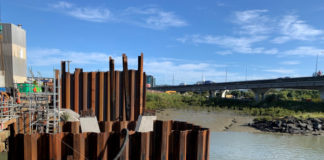 New bridge pier rises above waterline